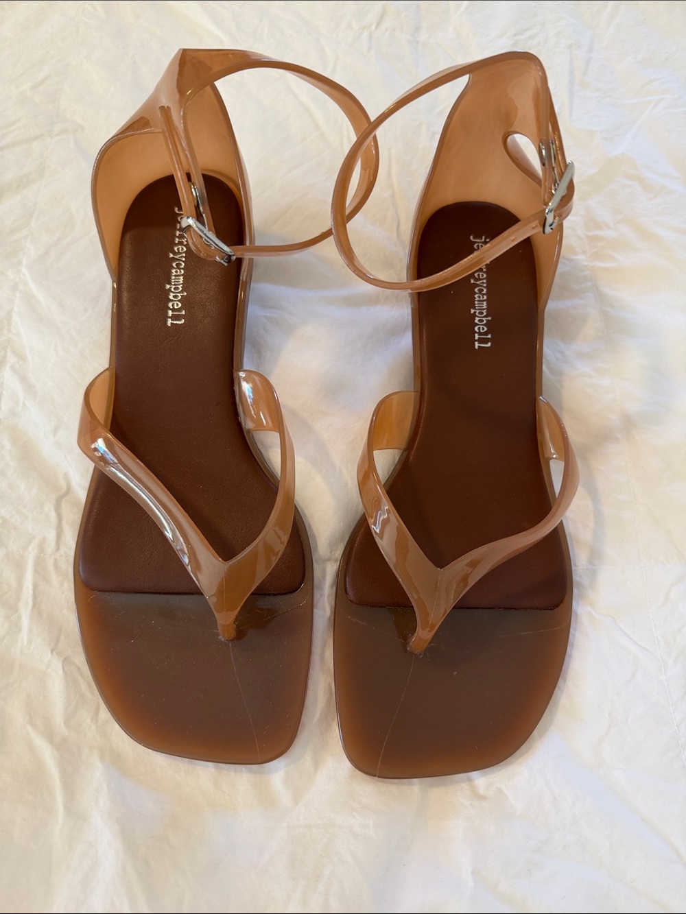 Jeffrey Campbell Brown Square-Toe Ankle-Strap Jelly Sandals
